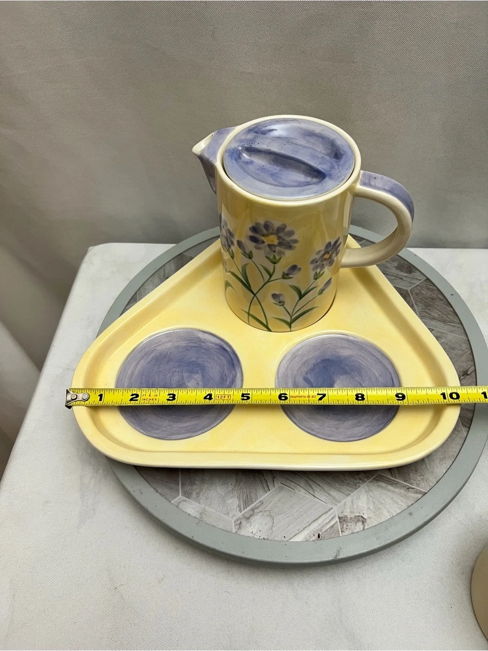 Herman Dodge & Son Hand Painted Floral Tea Set Pot 2 Cups Tray 4 Piece